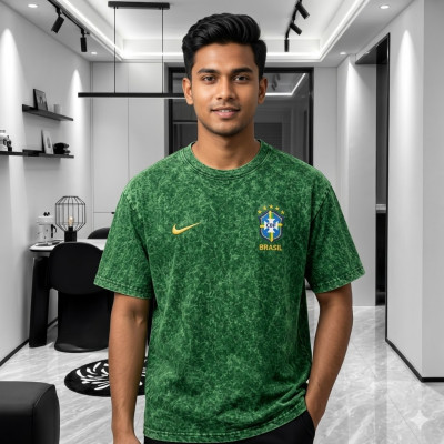 BRAZIL-world cup ACID WASH DROP SHOULDER T-SHIRT