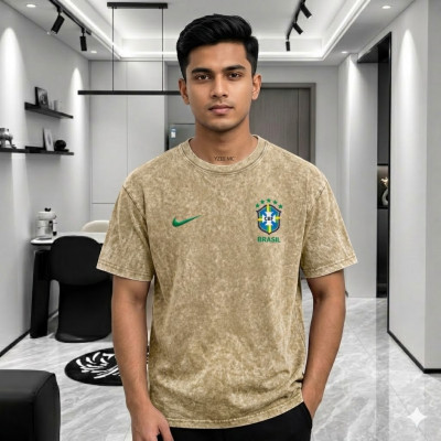 BRAZIL-world cup ACID WASH DROP SHOULDER T-SHIRT