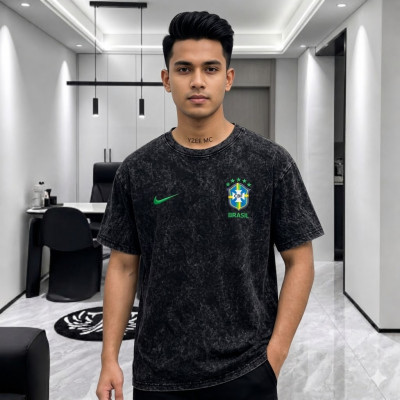 BRAZIL-world cup ACID WASH DROP SHOULDER T-SHIRT
